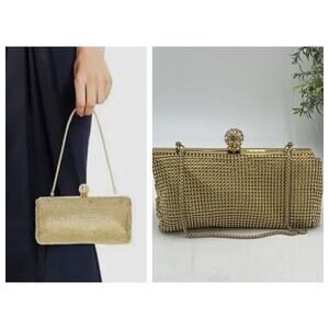 Whiting‎ & Davis Gold Crystal Ball Metal Mesh Evening Clutch Bag Purse